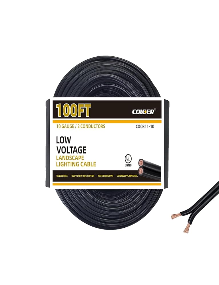 COLOER 10 Gauge Low Voltage 2 Conductor Outdoor Landscape Direct Burial Electrical Cable COW1101B