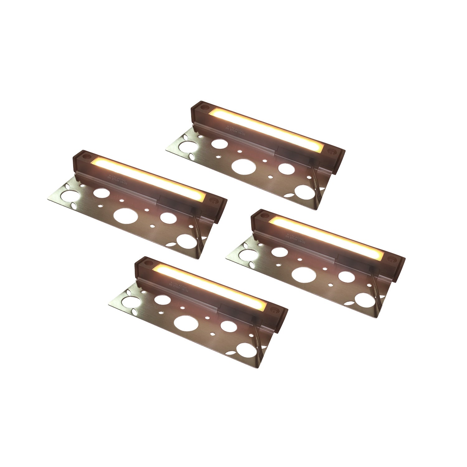 Set of four 7 inch LED aluminum hardscape lights emitting 2700K warm white illumination for outdoor steps COH202B