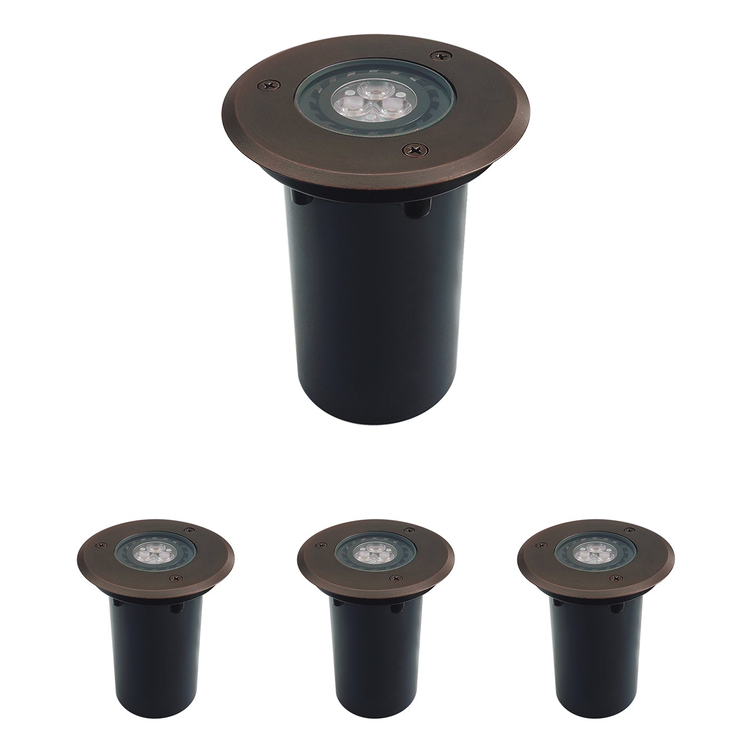 LED in-ground well lights for landscape tree lighting, COG303B model, outdoor low voltage pathway illumination.