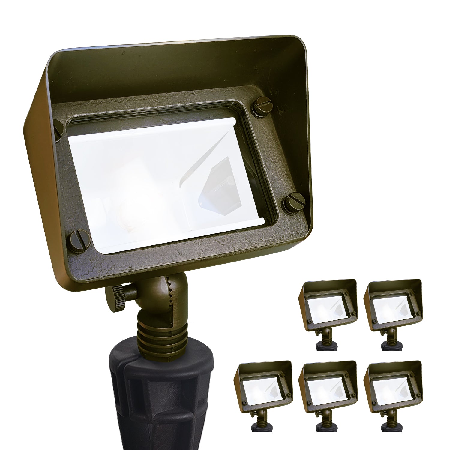 Brass rectangular flood lights for outdoor landscape lighting COF503B with low voltage wall mount design.