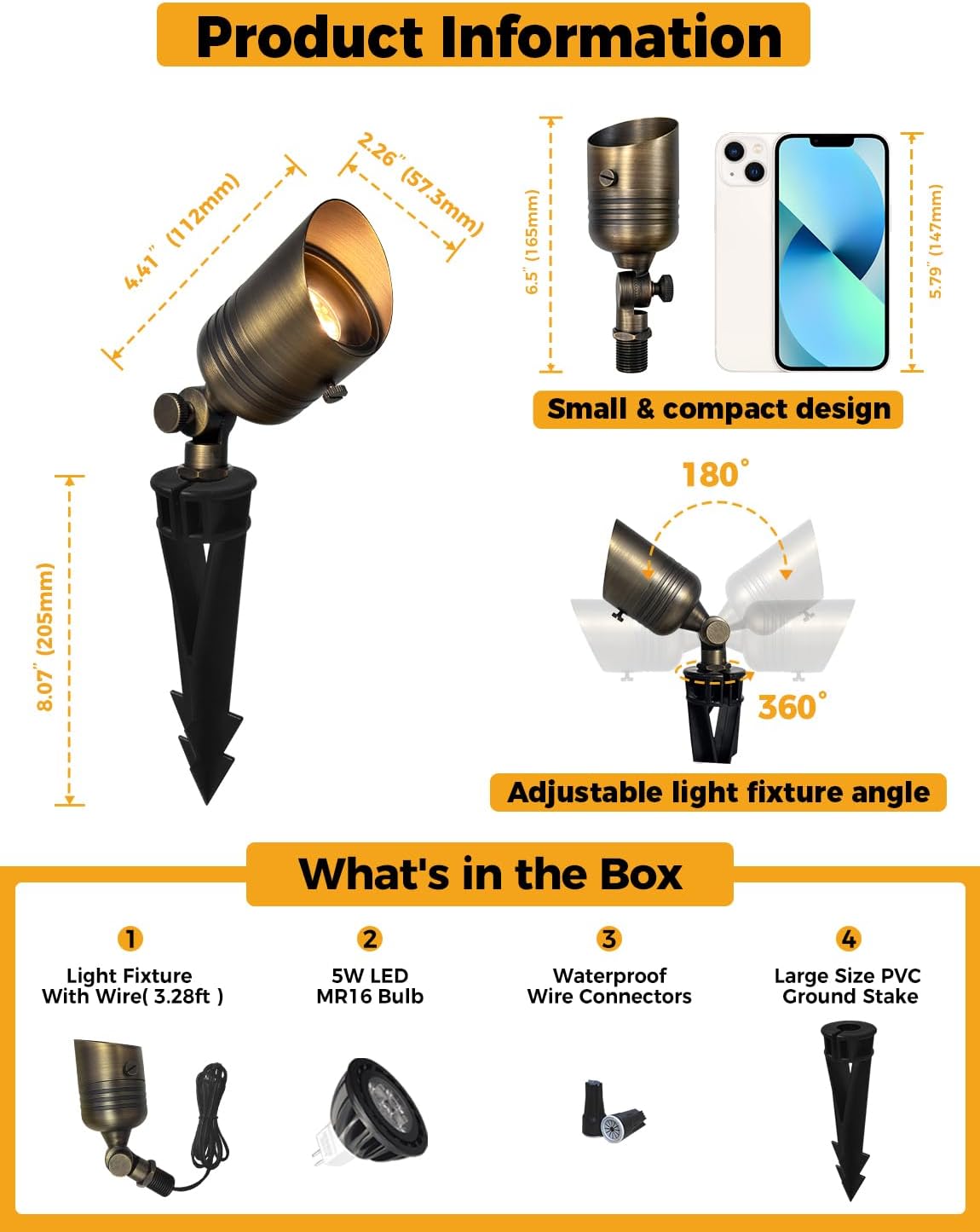 COLOER 5W 12V Brass Outdoor Landscape Spot Light with Bulb(12Pack)