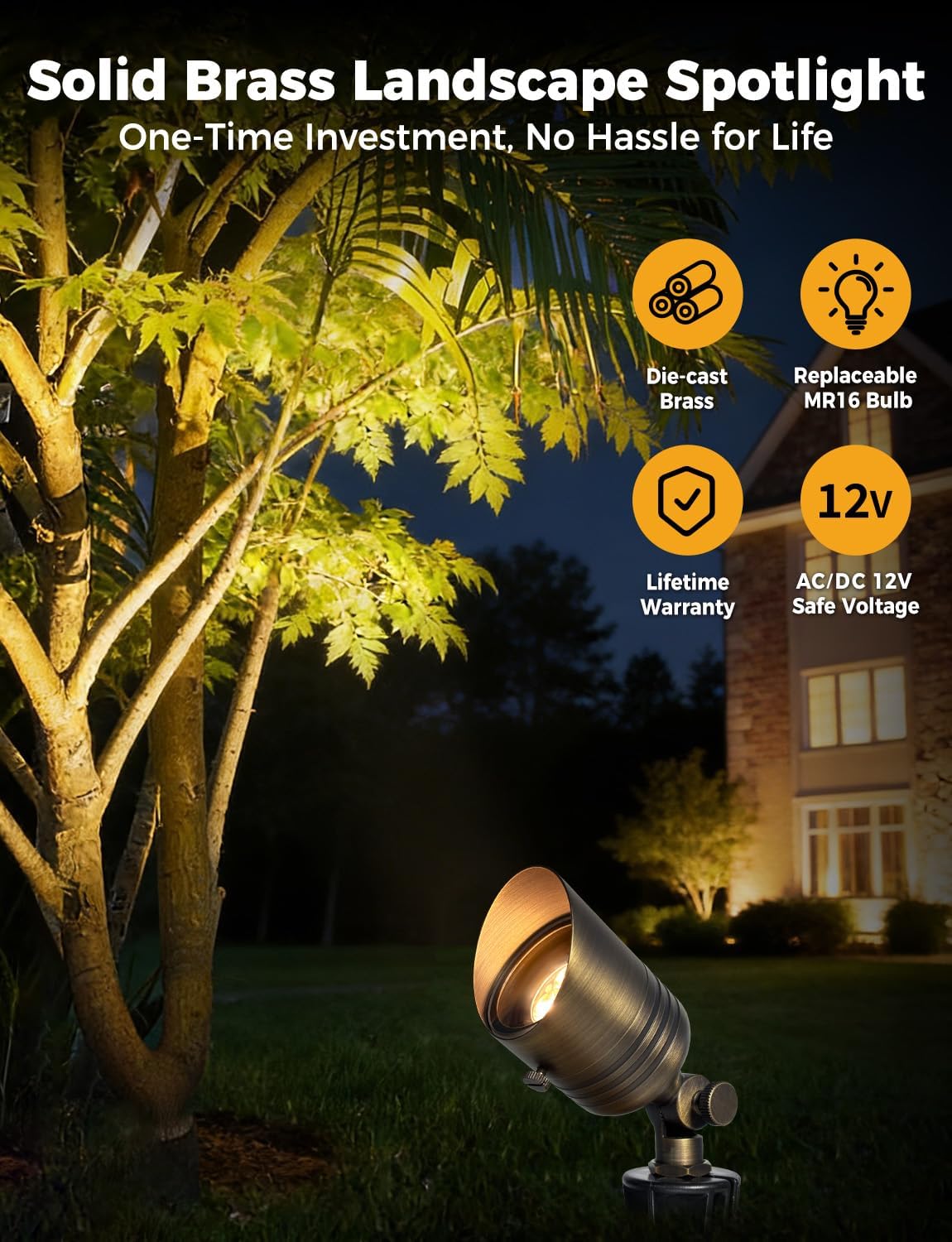 COLOER 5W 12V Brass Outdoor Landscape Spot Light with Bulb(12Pack)