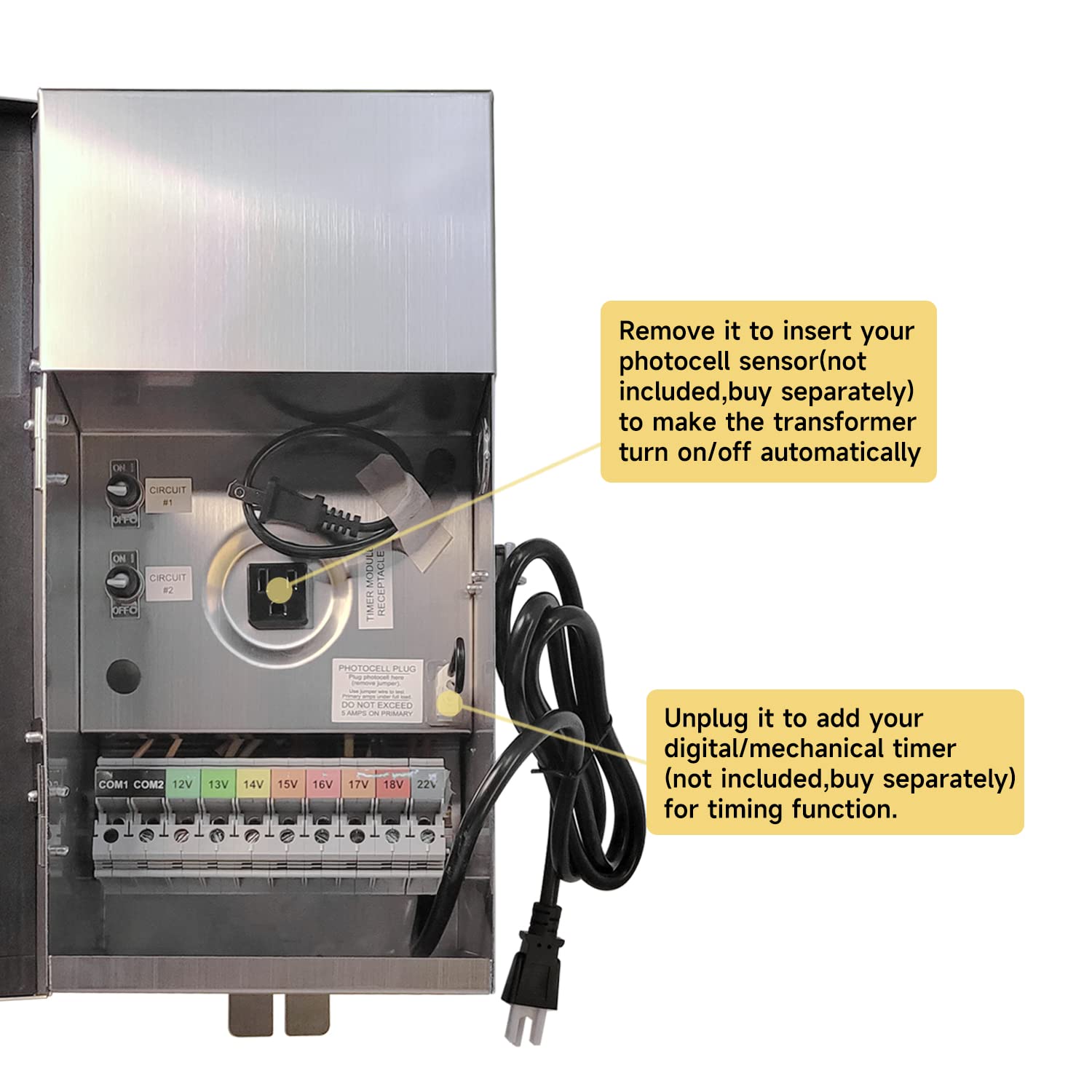 600W Multi-Tap Low Voltage Transformer COT703S for Outdoor Landscape Lighting with Timer and Photocell Sensor Options