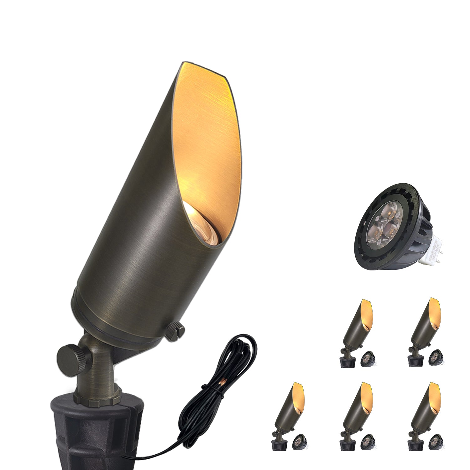 Brass Outdoor Low Voltage LED Landscape Spotlight Volt Landscape Lights COA103B-5 with multiple angles and details