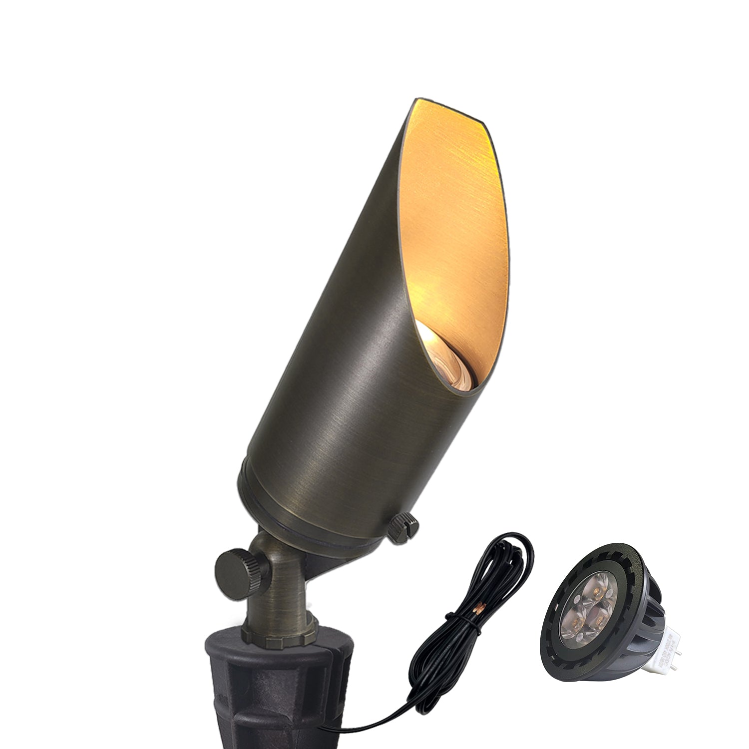 Brass outdoor low voltage LED landscape spotlight from Volt Landscape Lights COA103B.