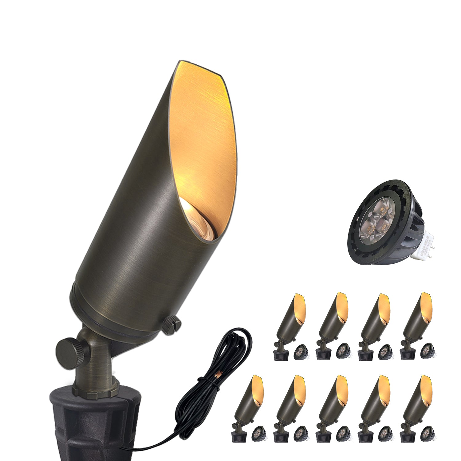 Brass outdoor low voltage LED landscape spotlight kit from Volt Landscape Lights COA103B-6.