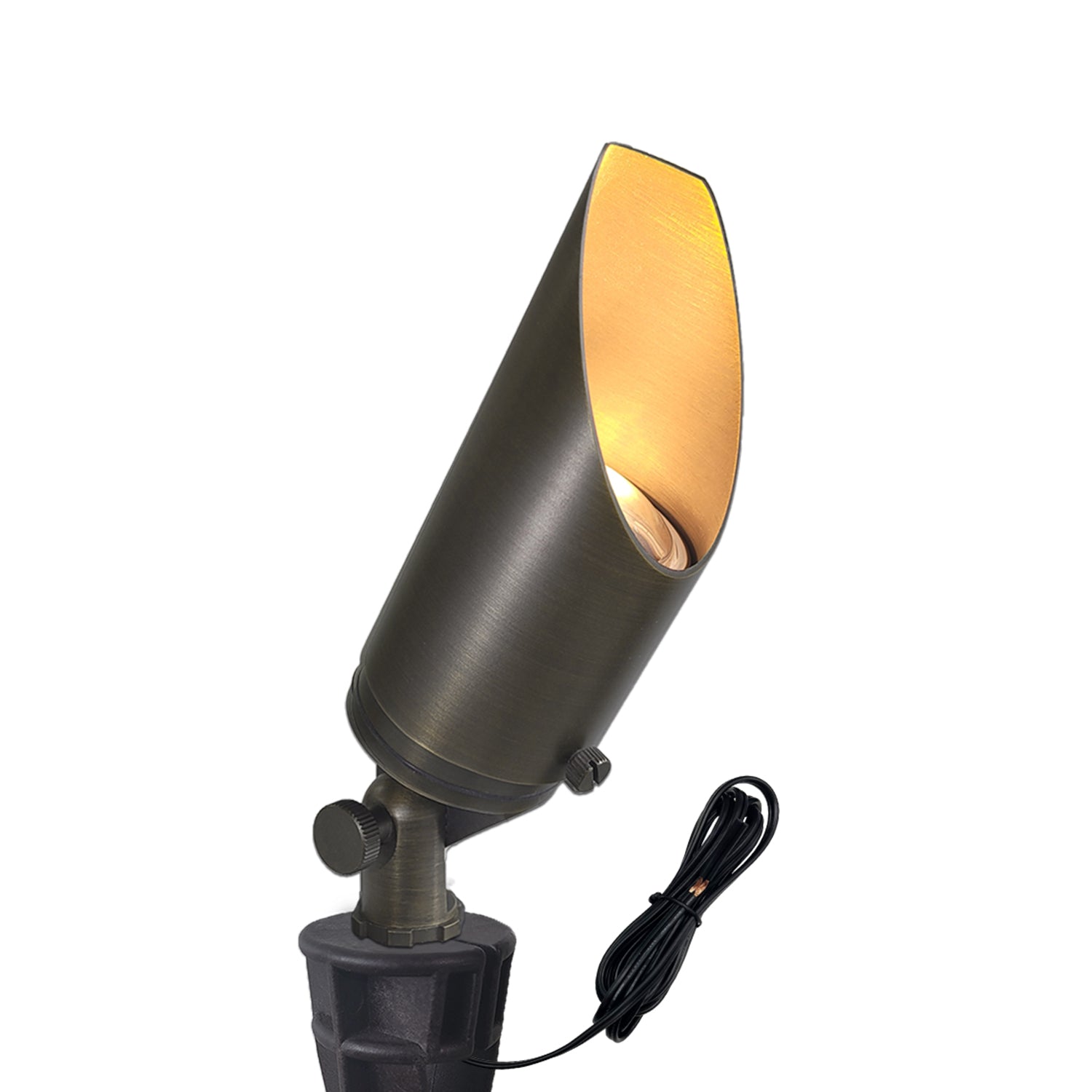 Brass outdoor low voltage LED landscape spotlight on ground mount COA103B-1.
