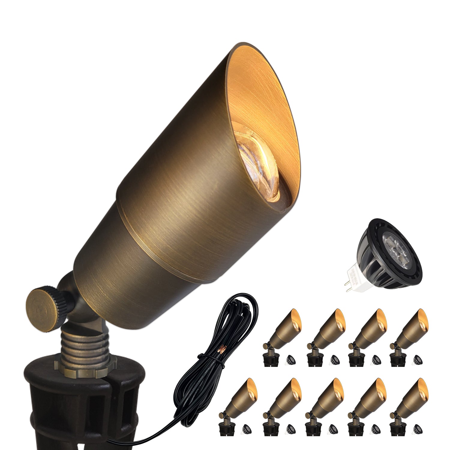 Brass finish low voltage LED landscape garden spotlights COA101B-6 with multiple adjustable heads for outdoor lighting