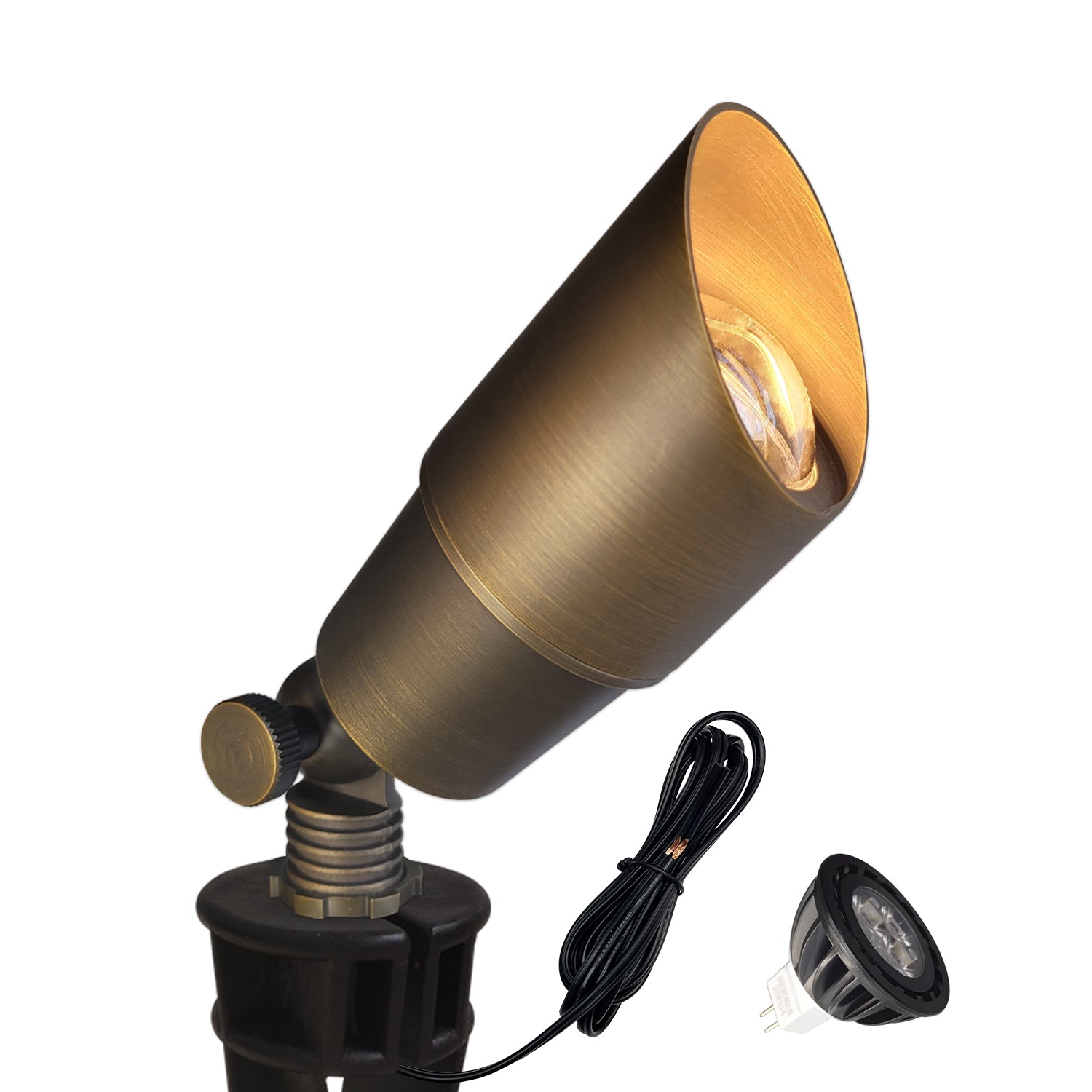 Brass finish low voltage LED landscape light spotlight for outdoor garden decor, COA101B model.