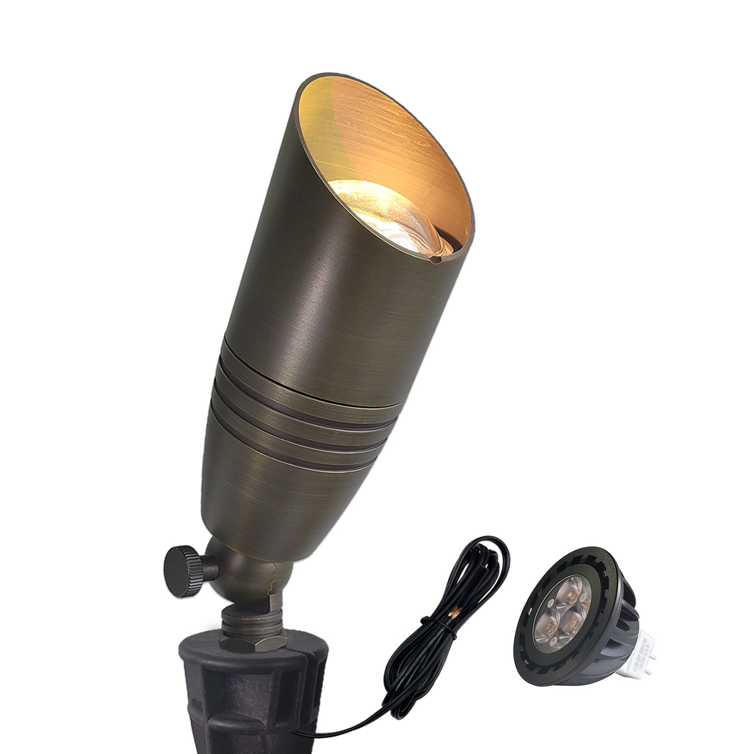 Die-cast brass LED landscape tree lighting, low voltage outdoor spotlight COA102B with adjustable head.