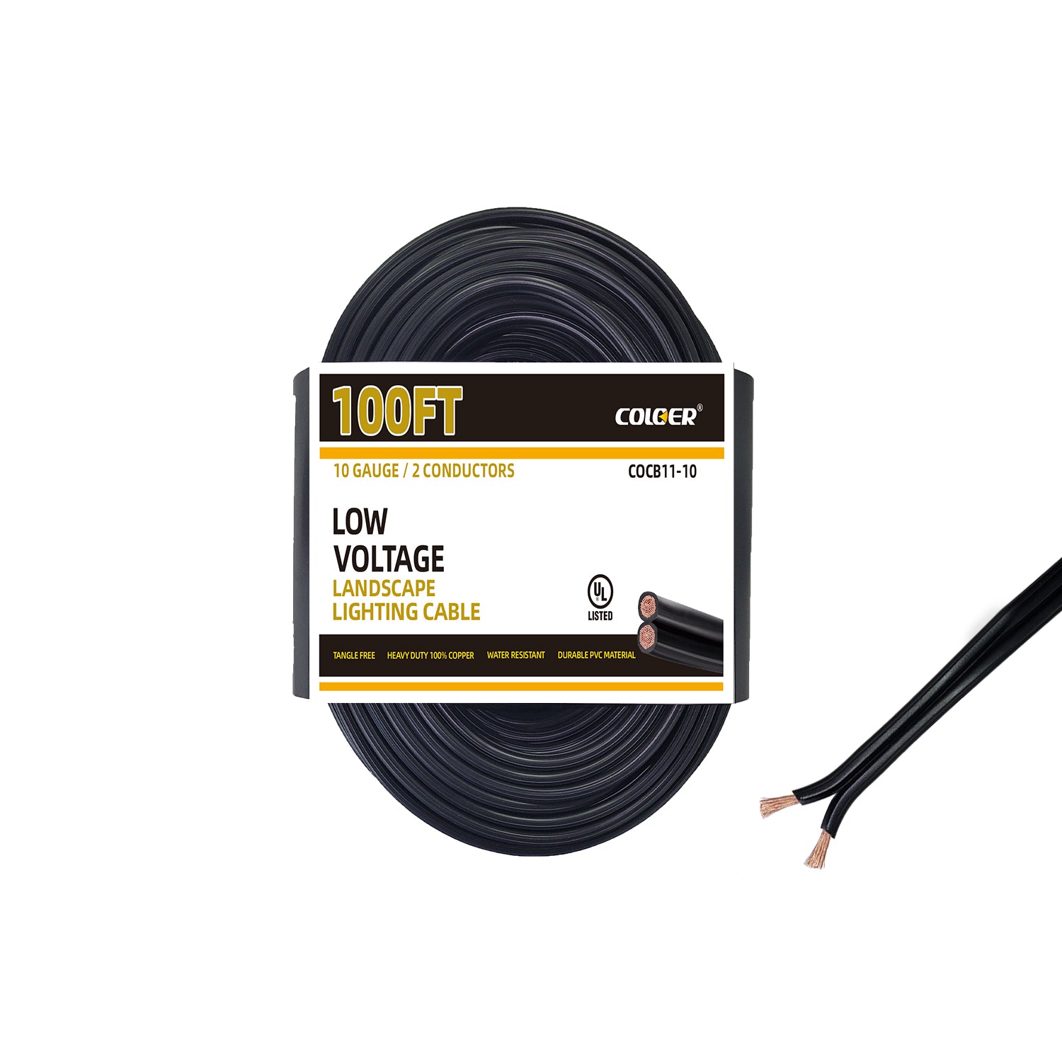100-foot roll of COLOER 10 gauge 2 conductor low voltage landscape lighting cable suitable for direct burial