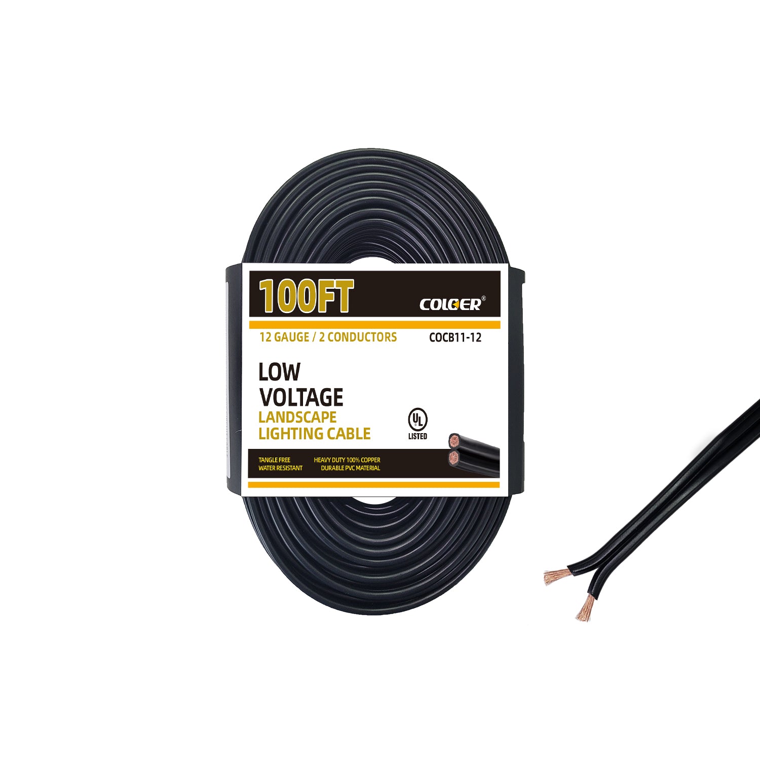 100-foot roll of COLOER 12 gauge 2 conductor low voltage landscape lighting cable for outdoor direct burial