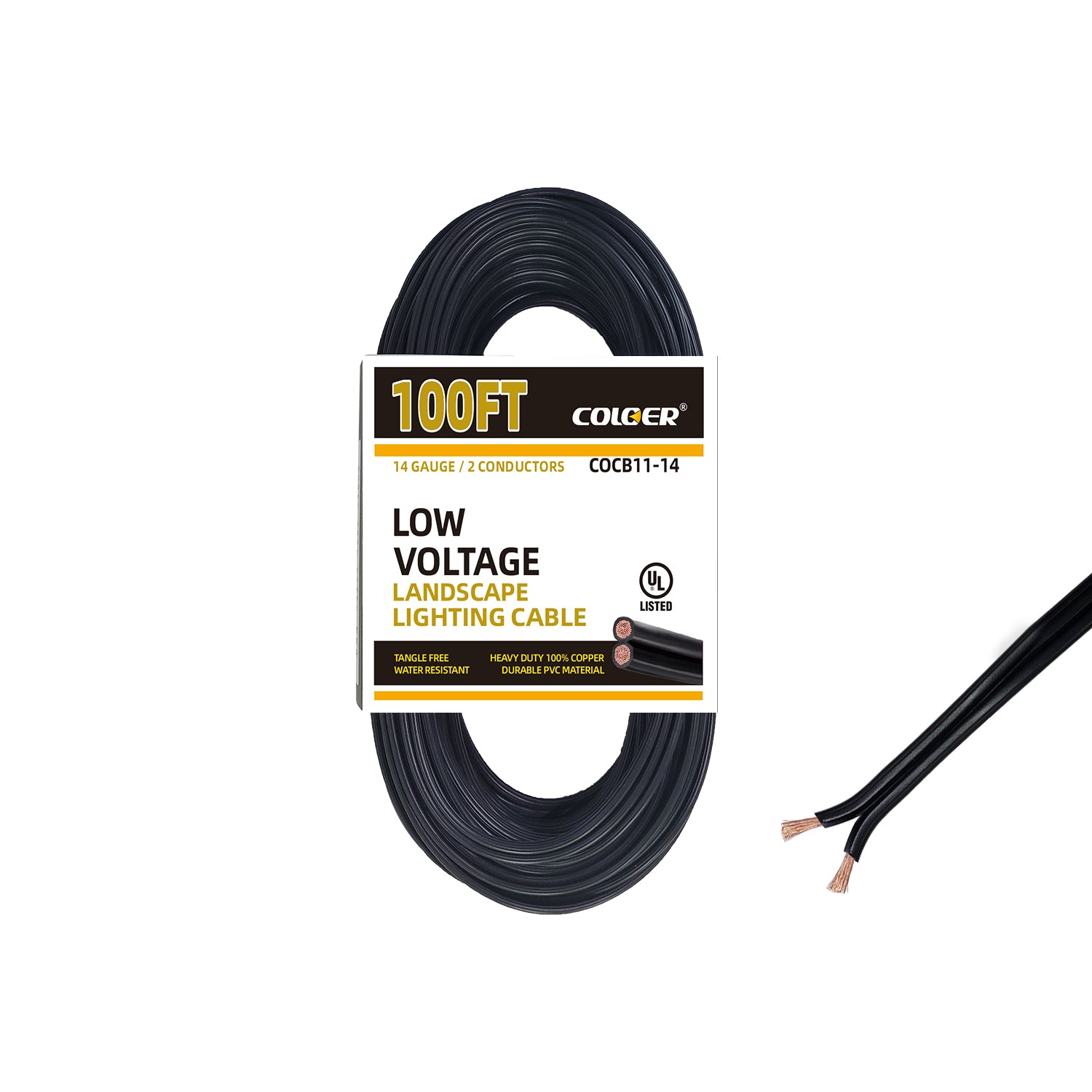 14 Gauge Low Voltage Landscape Wire | 2 Conductor Outdoor Landscape Lighting Direct Burial Electrical Cable COW1107B