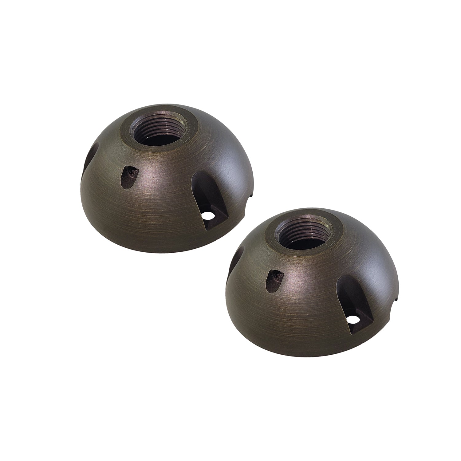 Die-cast brass landscape light mounting plates, 2.76 diameter half-round with threading for COLOER spotlights and outdoor lighting installation.