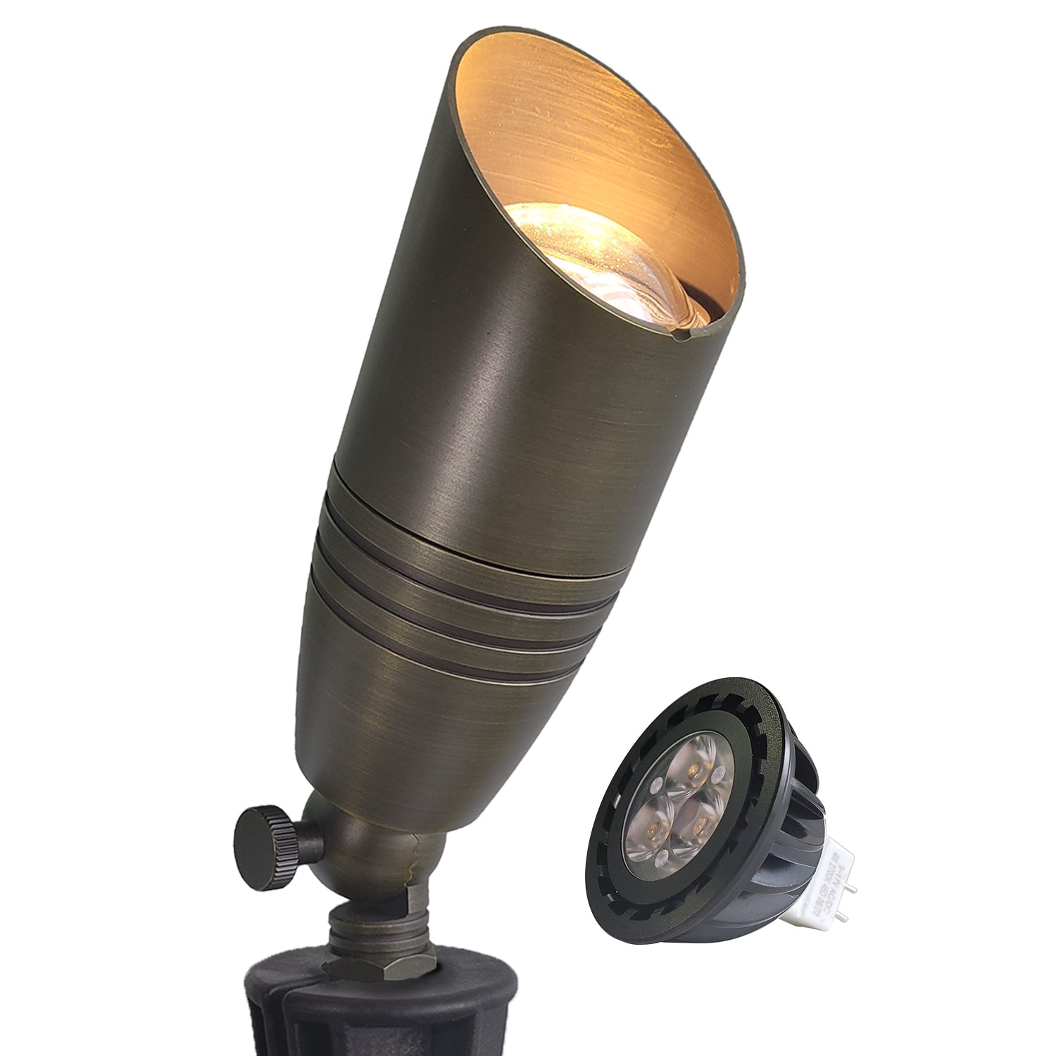 Die-cast brass LED landscape tree lighting, low voltage outdoor spotlight COA102B with adjustable head.