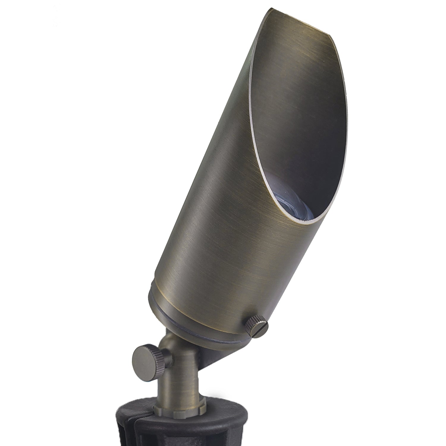 Brass outdoor low voltage LED landscape spotlight on ground mount COA103B.