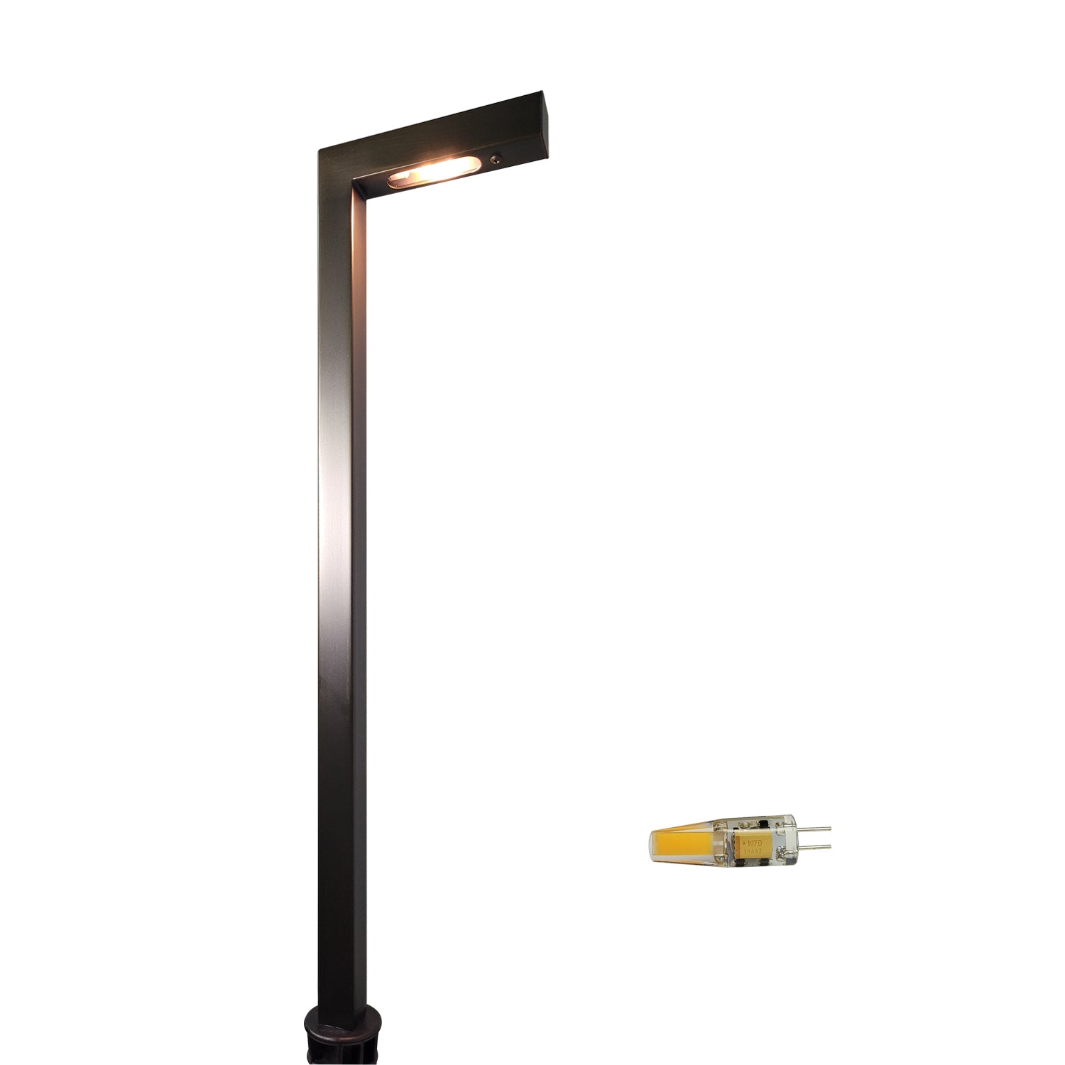 Solid brass low voltage outdoor pathway light with LED bulb, durable and waterproof, ideal for landscape lighting