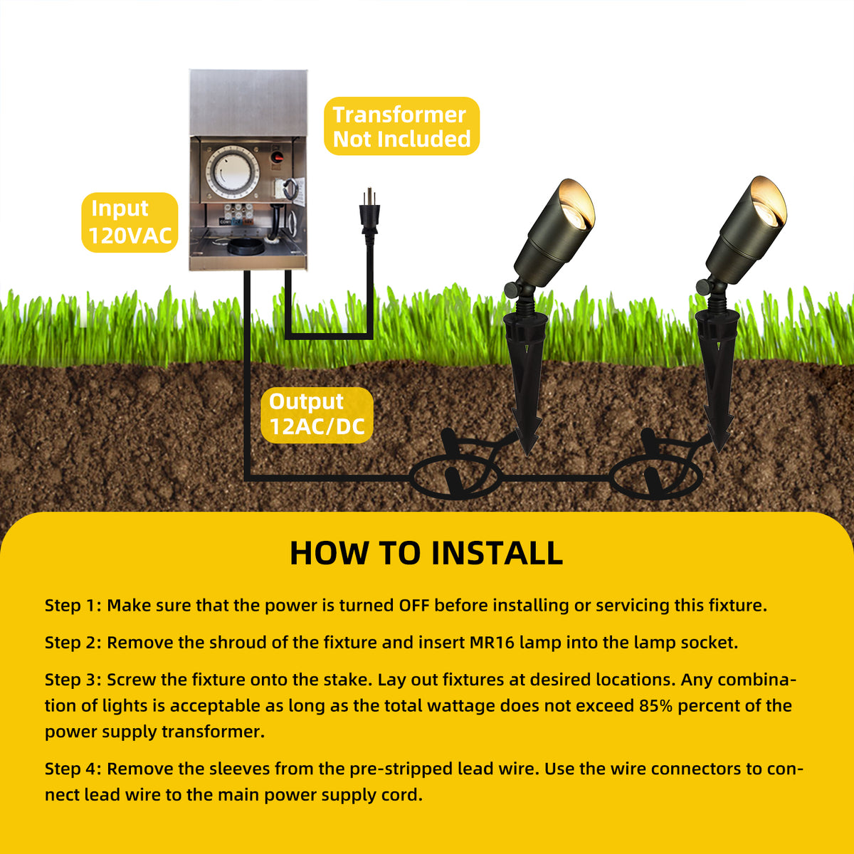 Outdoor Brass Landscape Lighting Spotlight for Yard | Waterproof & Easy ...