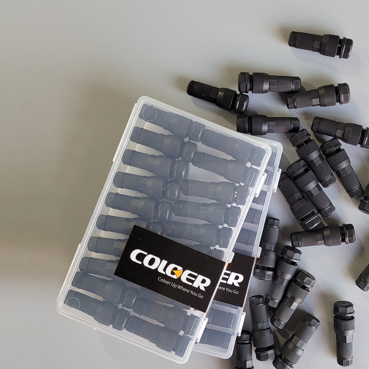Package of 20 low voltage wire tap connectors for 12-20 gauge landscape lighting cable, with screw tight design and waterproof, for use in various outdoor locations and applications.