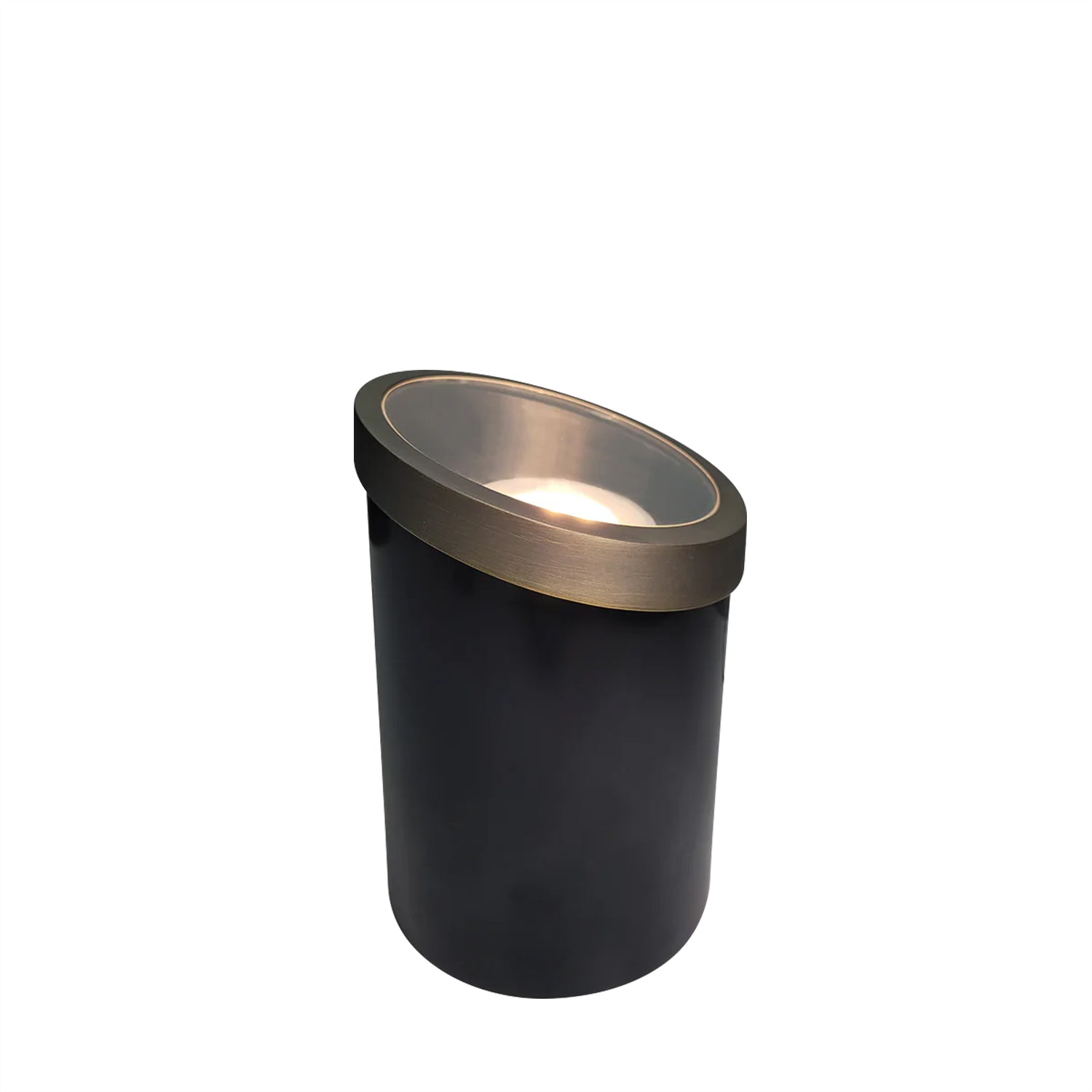 Large Size LED Brass In-Ground Light COG301B with cylindrical black body and brass-colored top for landscape lighting