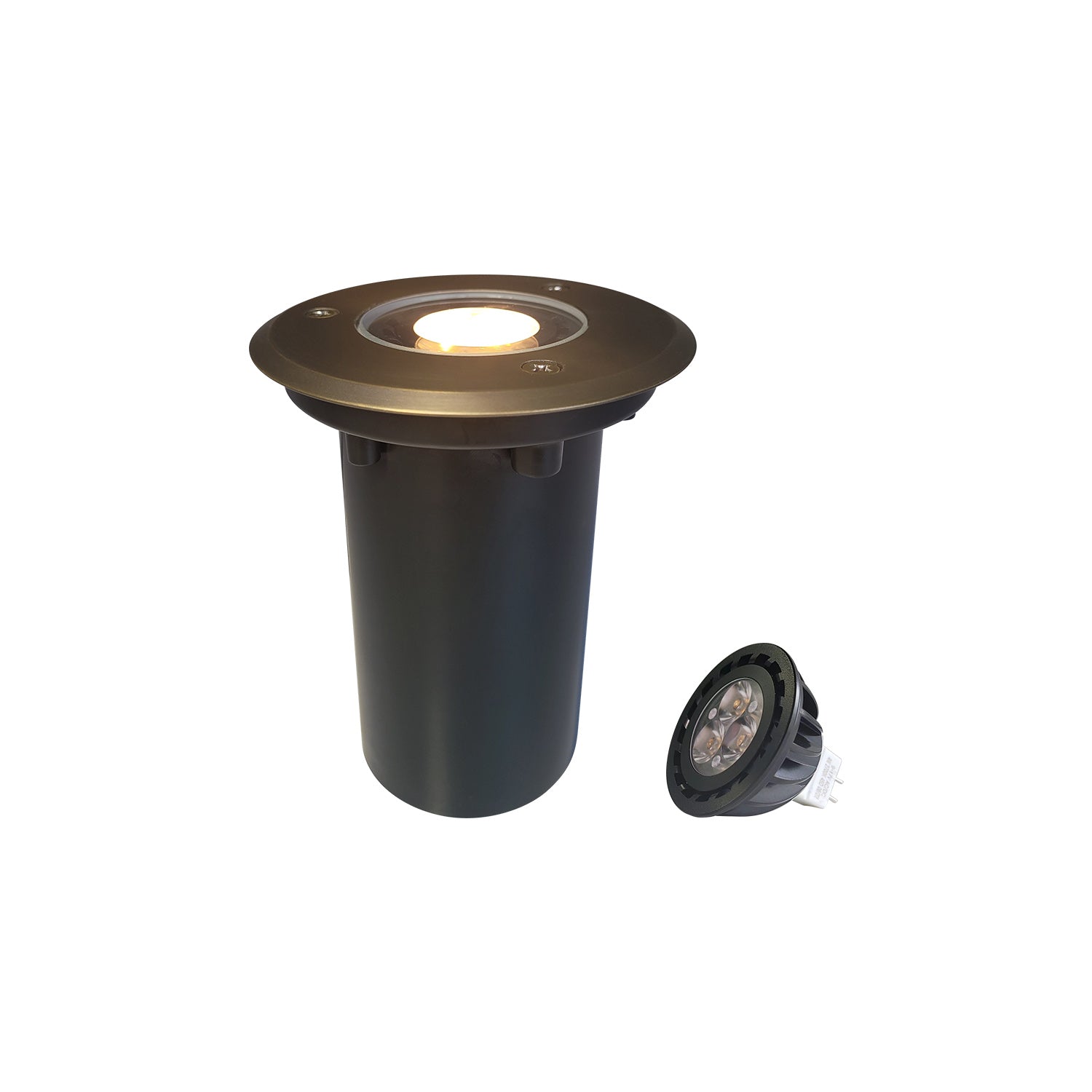 LED outdoor low voltage pathway lights COG303B with in-ground well light illuminated