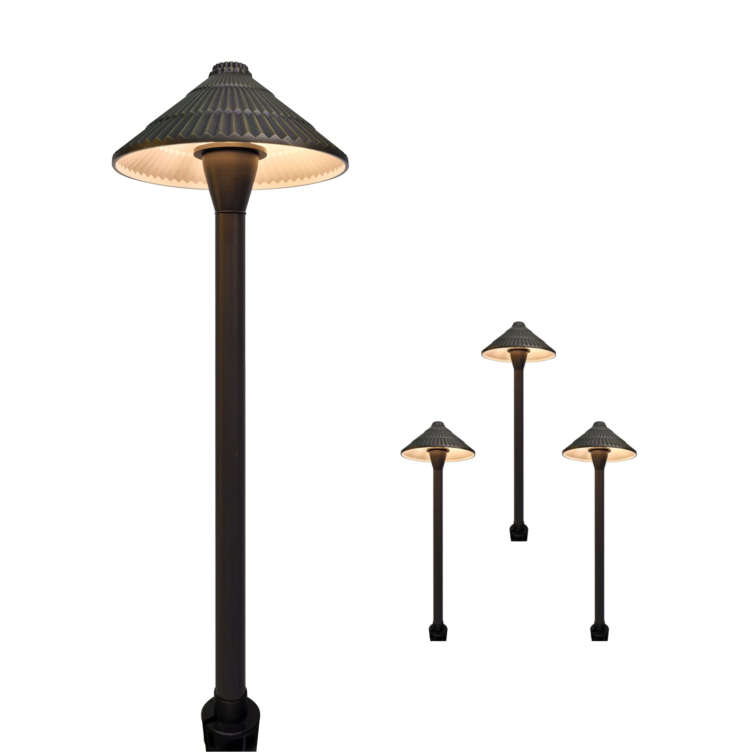 Brass low voltage LED garden pathway lights in various sizes for landscape and driveway lighting COP604B.