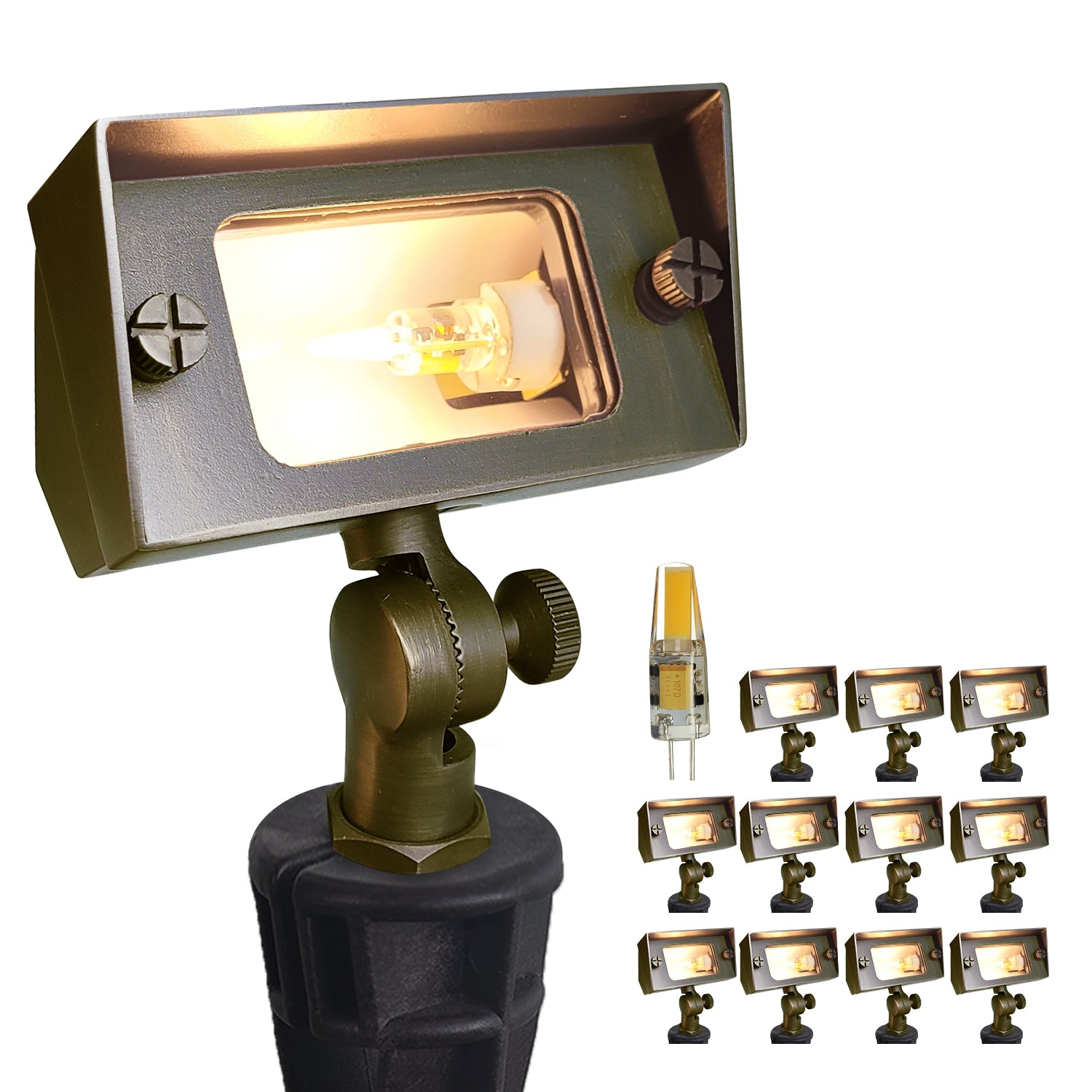 Mini Rectangular Brass Outdoor Flood Light for Landscape Wall Wash Lighting COF502B Multiple Angles Display
