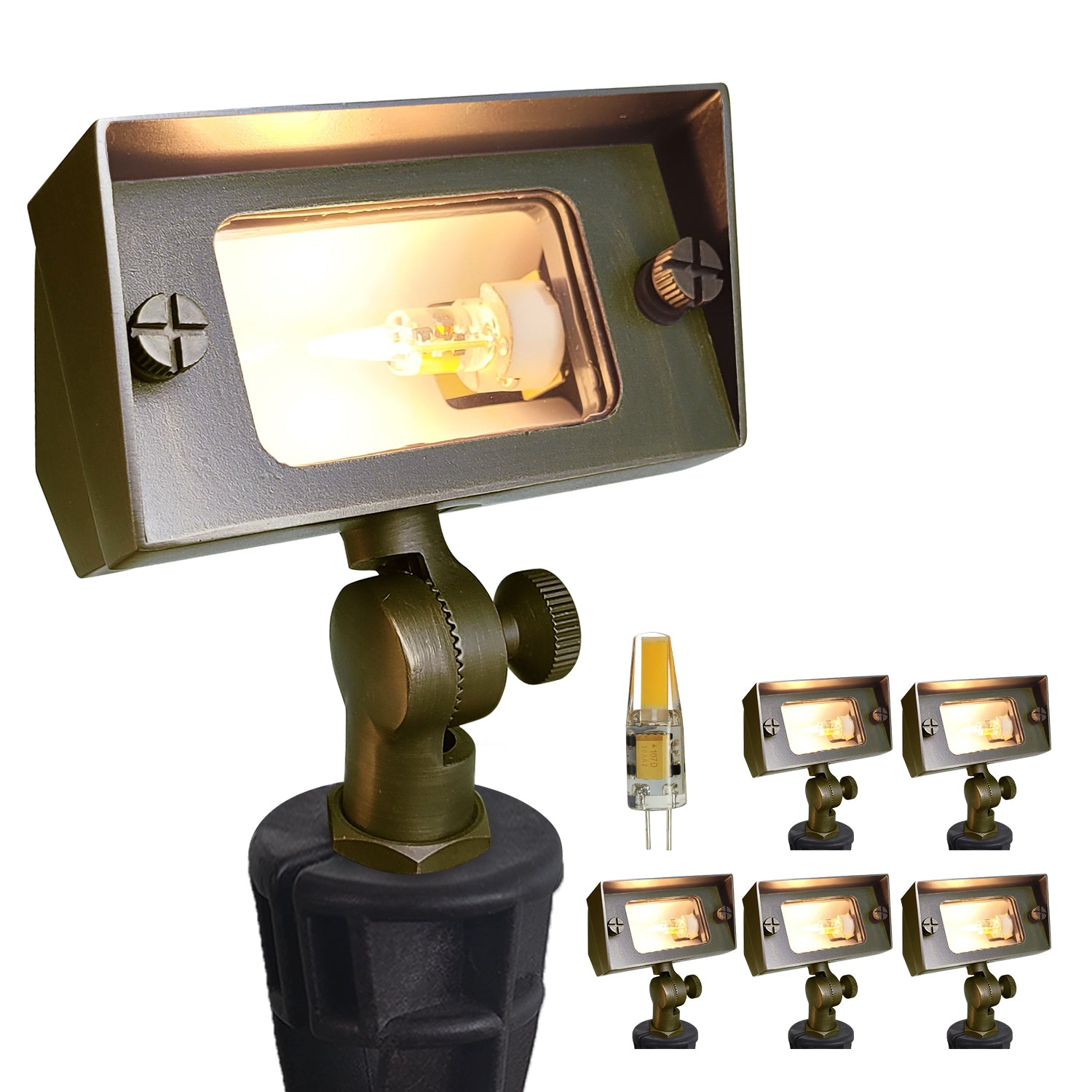 Brass outdoor mini rectangular low voltage landscape wall wash lighting COF502B with adjustable angle displayed on white background.
