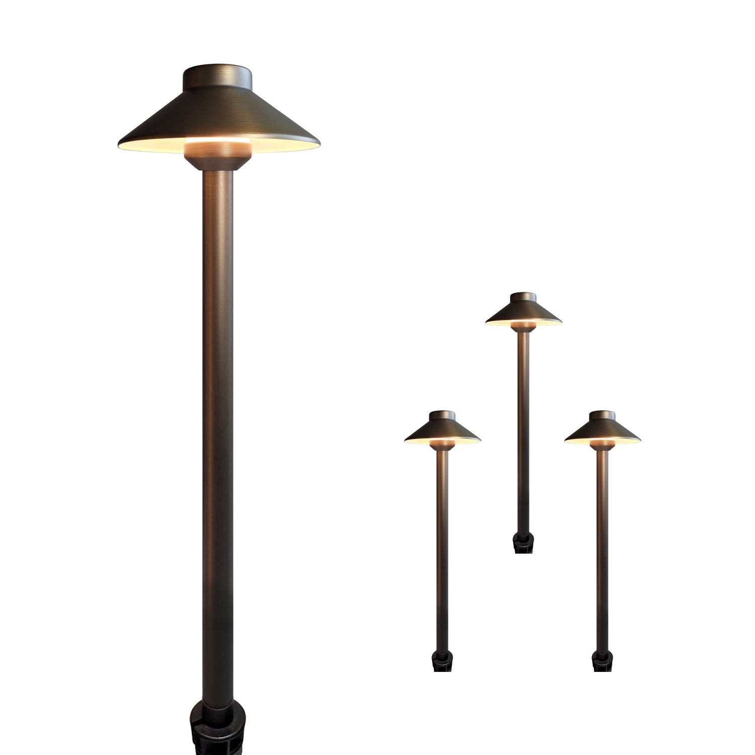 12V low voltage brass garden path lights and area lights COP602B. Durable, energy-efficient LED fixtures perfect for illuminating walkways and garden areas.