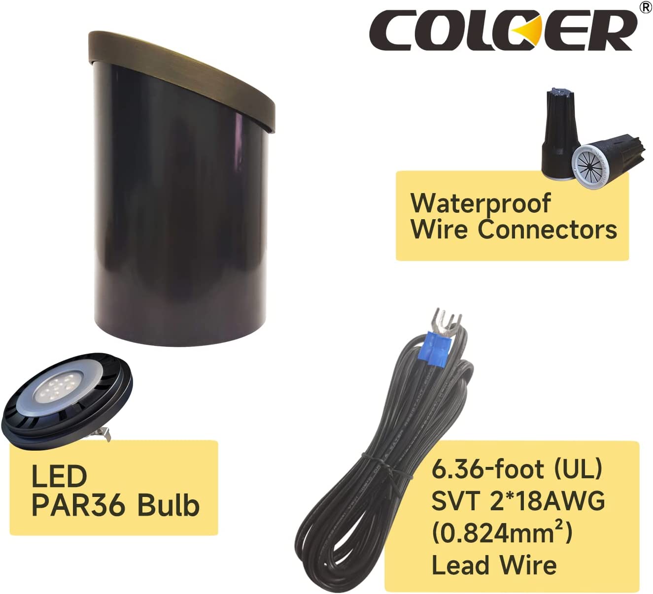 LED outdoor low voltage pathway light COG301B with waterproof wire connectors and PAR36 bulb.