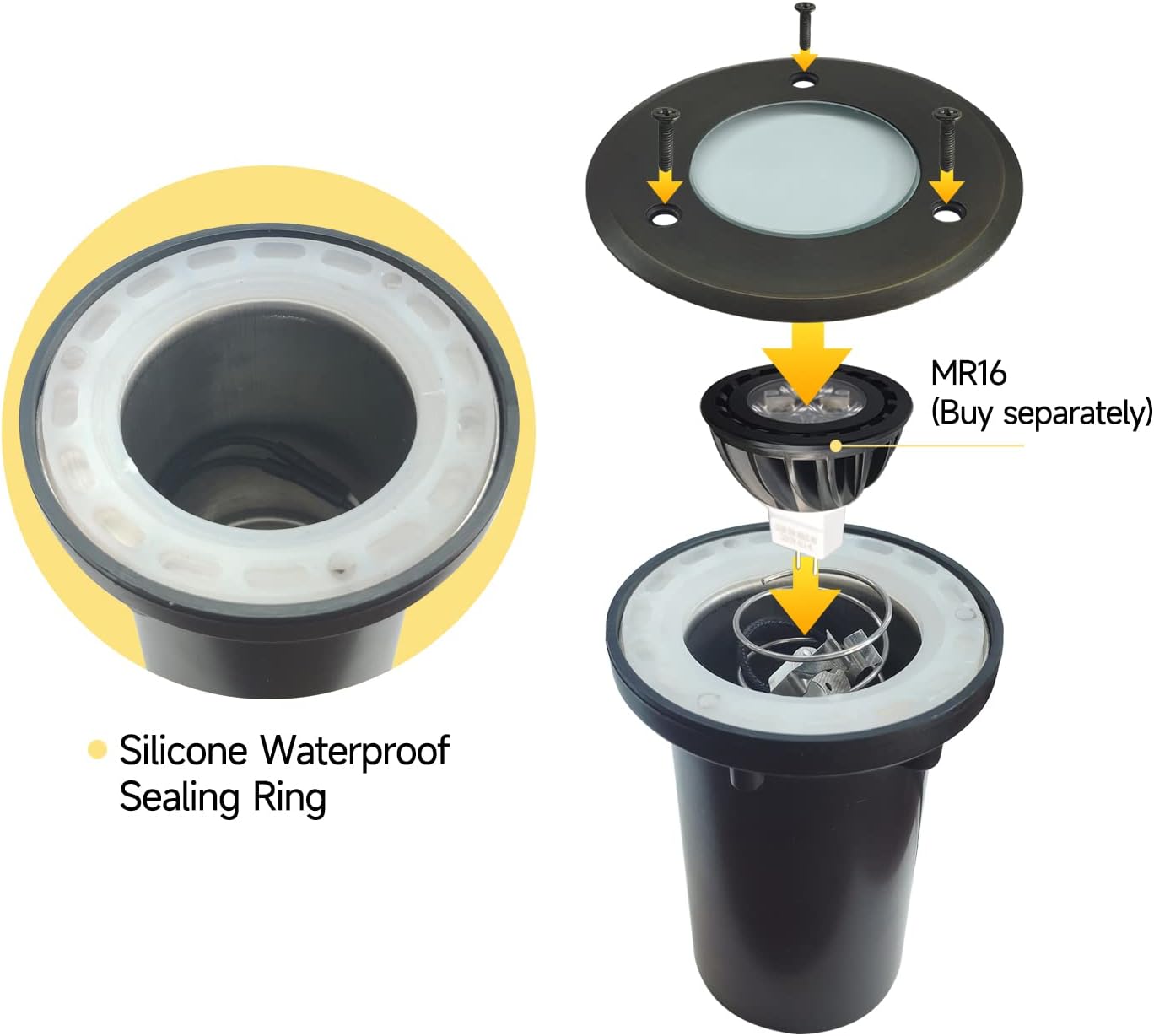 LED In-Ground Well Light COG303B with Silicone Waterproof Sealing Ring and MR16 Socket for Landscape Tree Lighting