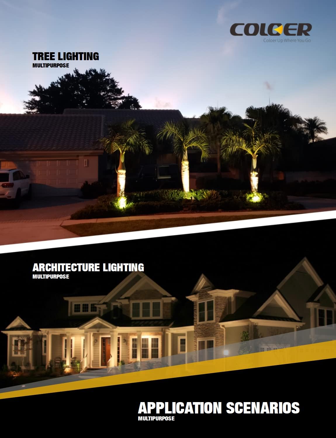 COLOER LED landscape lighting for trees and architecture at night