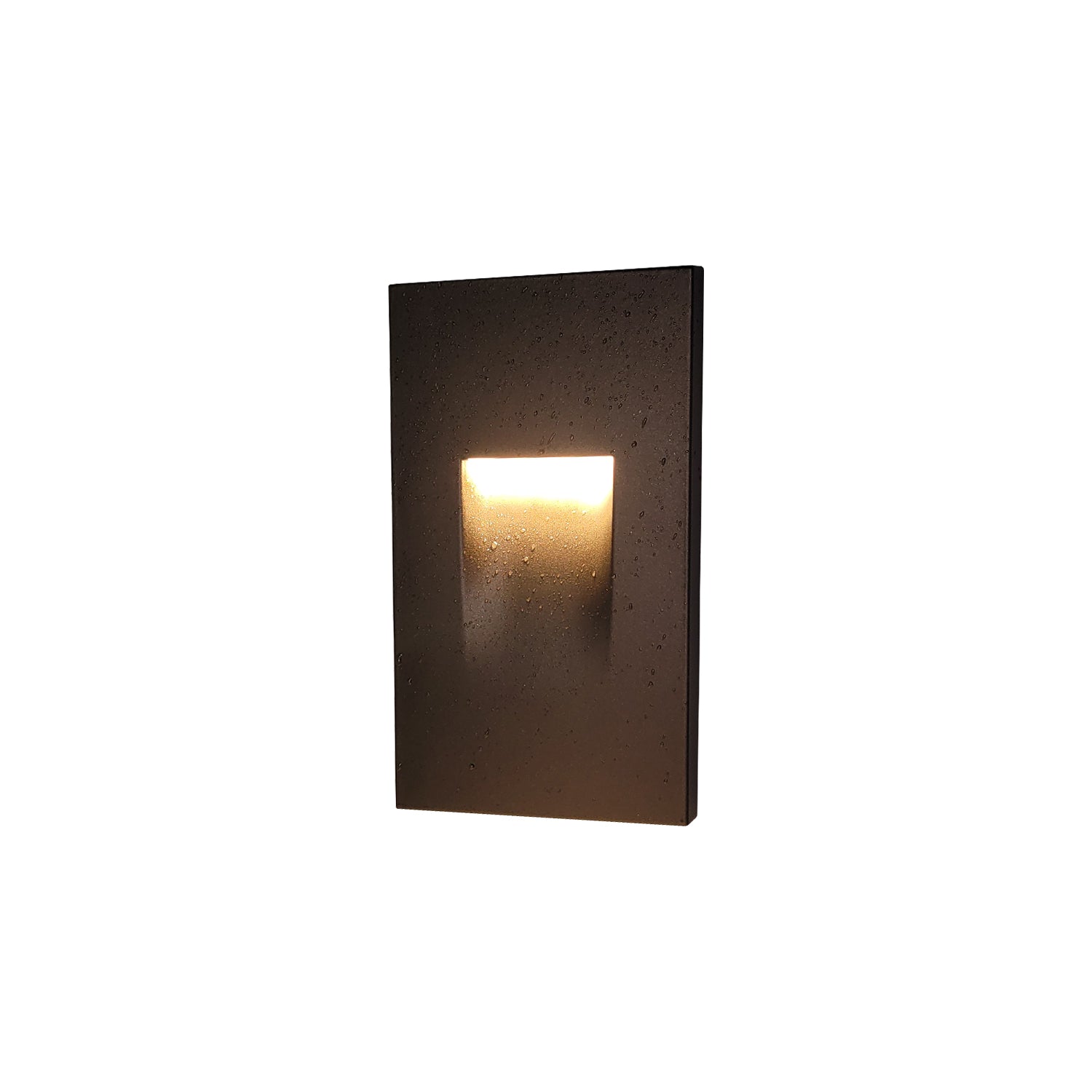 3.5W LED Aluminum Stair Light with oil-rubbed bronze finish, emitting warm white light downwards. Suitable for outdoor and indoor use, offering durable and waterproof lighting for stairs and steps.
