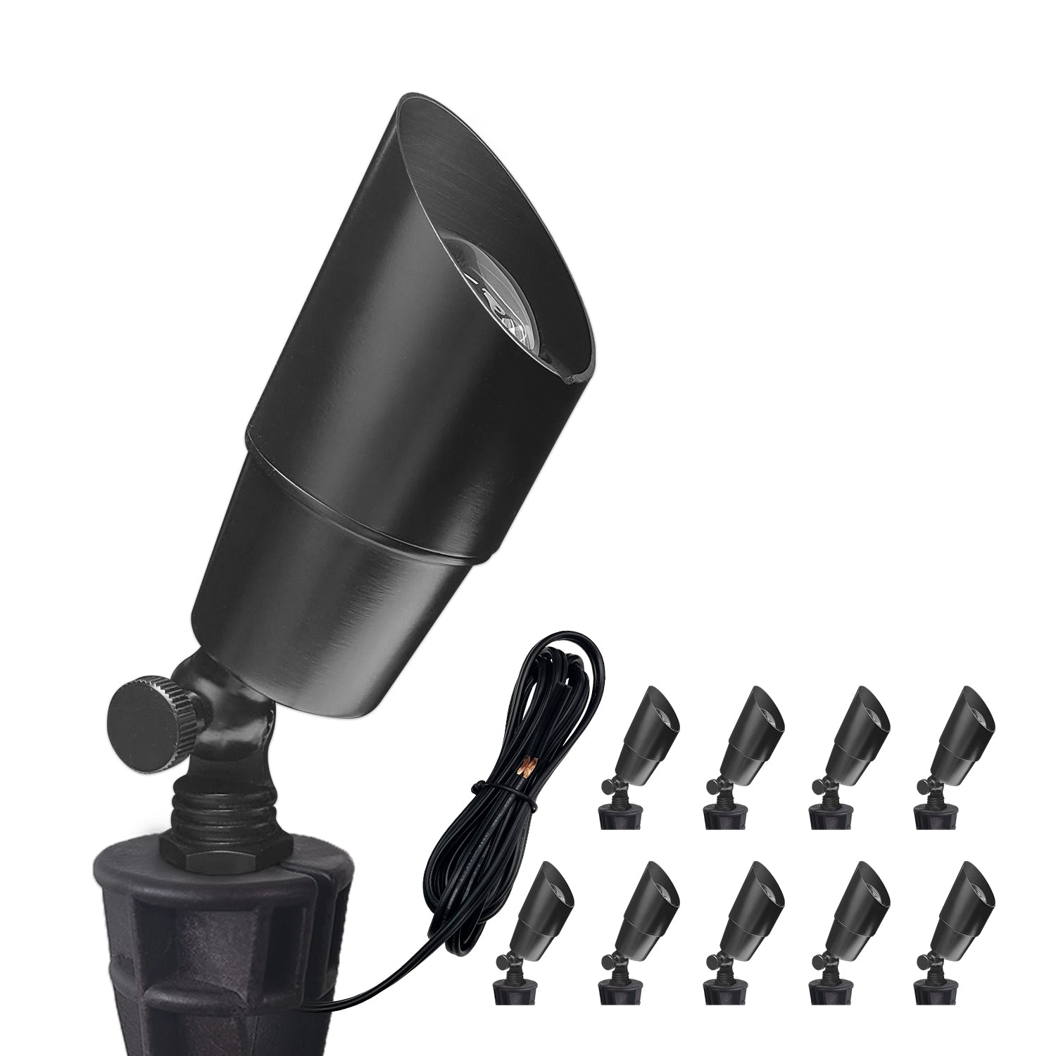 COA101B-11 Adjustable black LED spotlight with MR16 bulb for versatile outdoor landscape lighting.