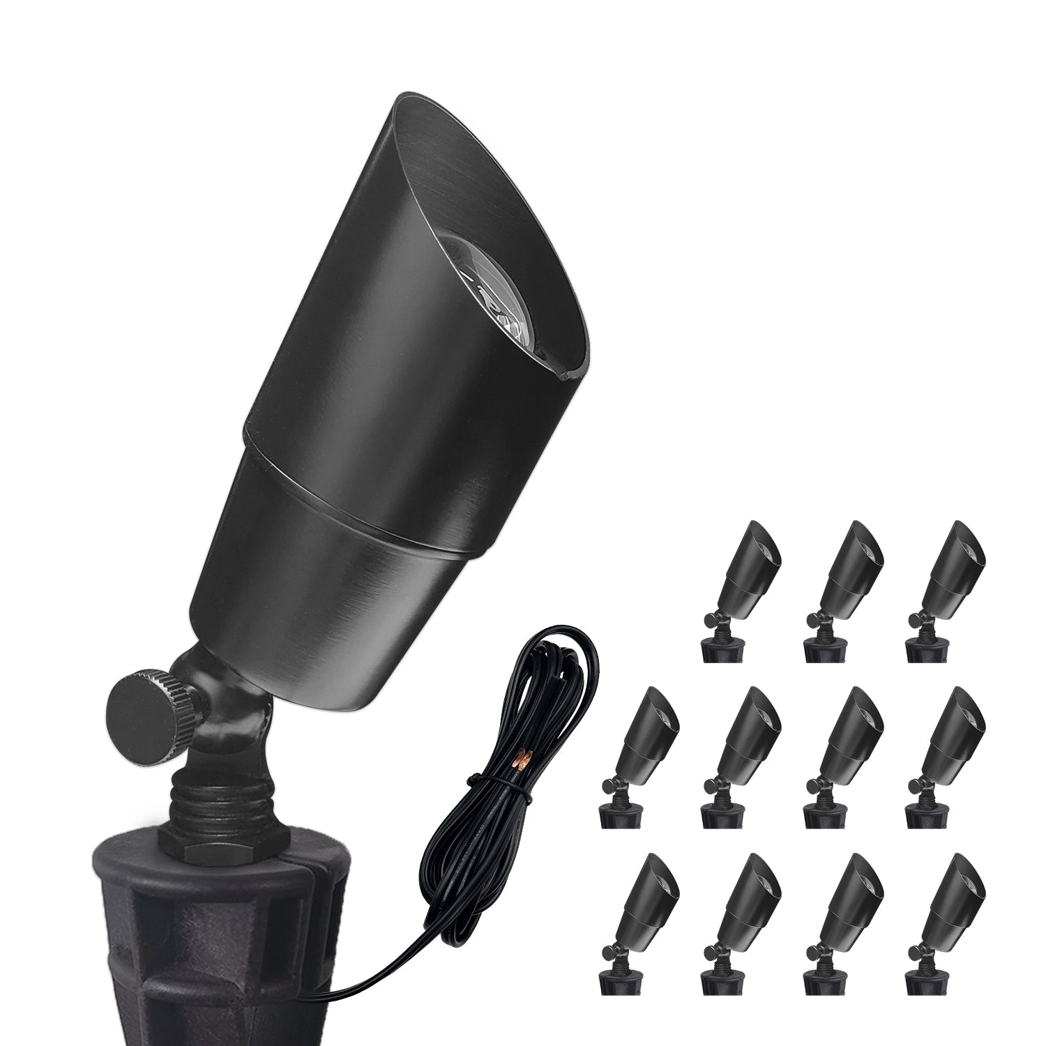 COA101B-12 Set of adjustable black LED spotlights with MR16 bulbs for outdoor landscape lighting