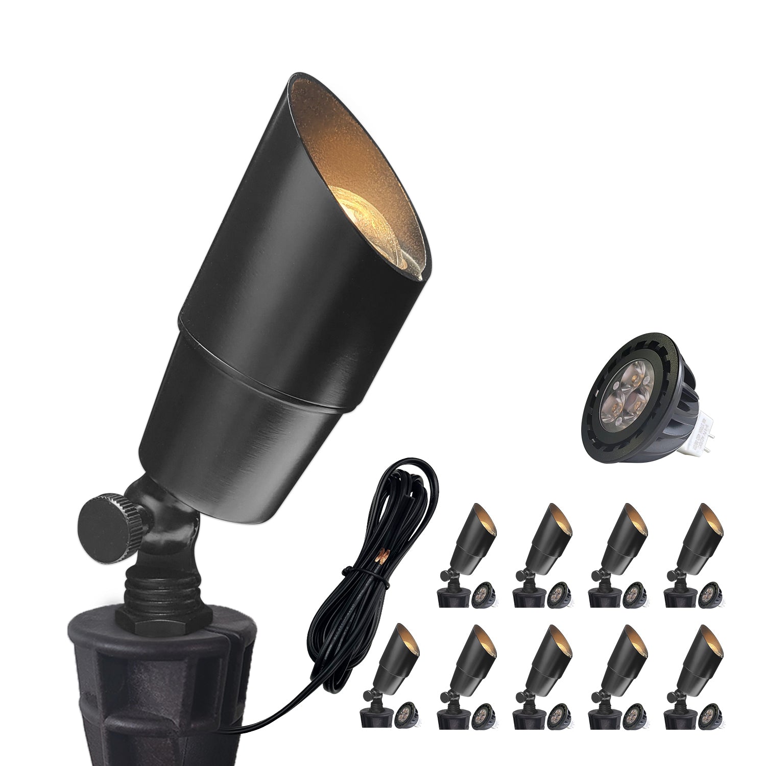 COA101B-14 Adjustable black LED spotlight with MR16 bulb for outdoor landscape lighting.