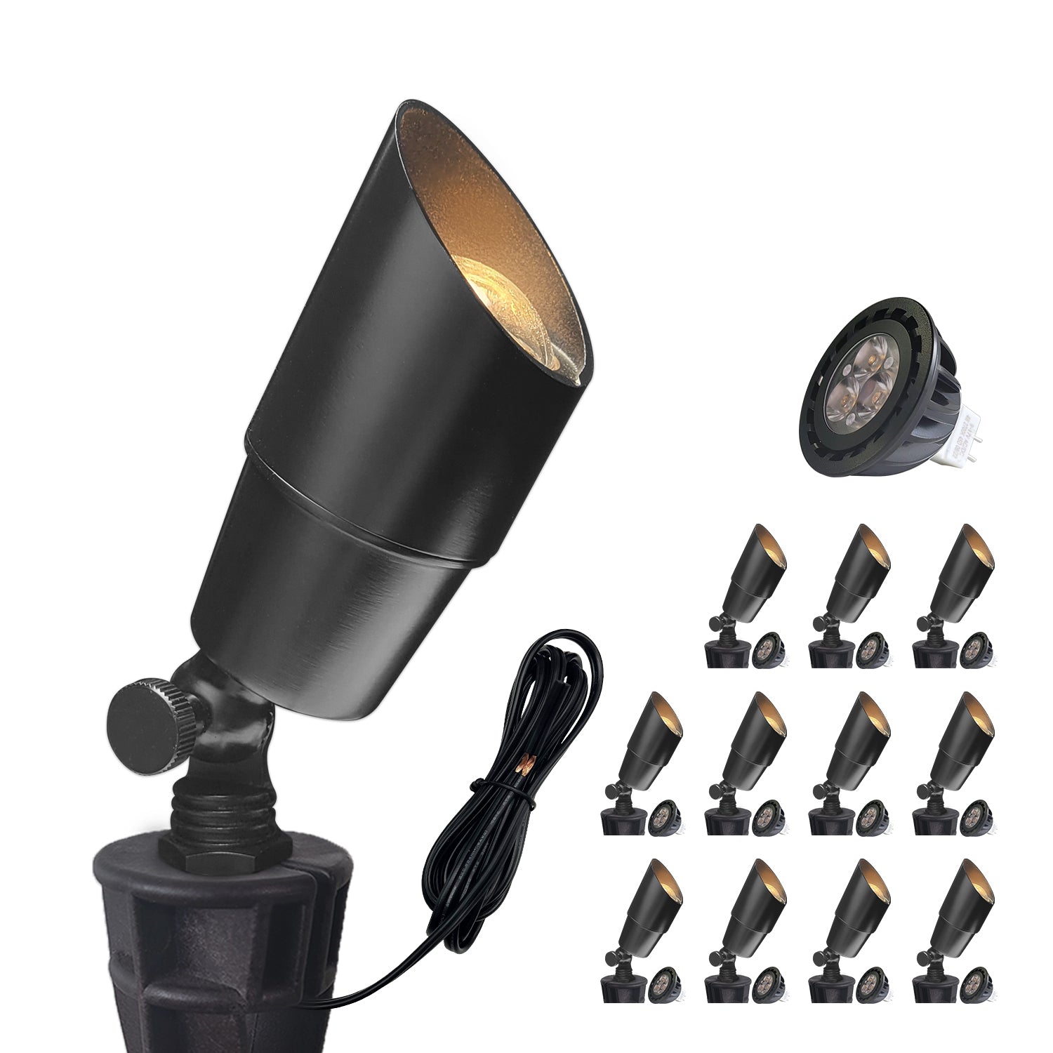 COA101B-15 Black adjustable LED spotlight for illuminating outdoor landscapes and features.