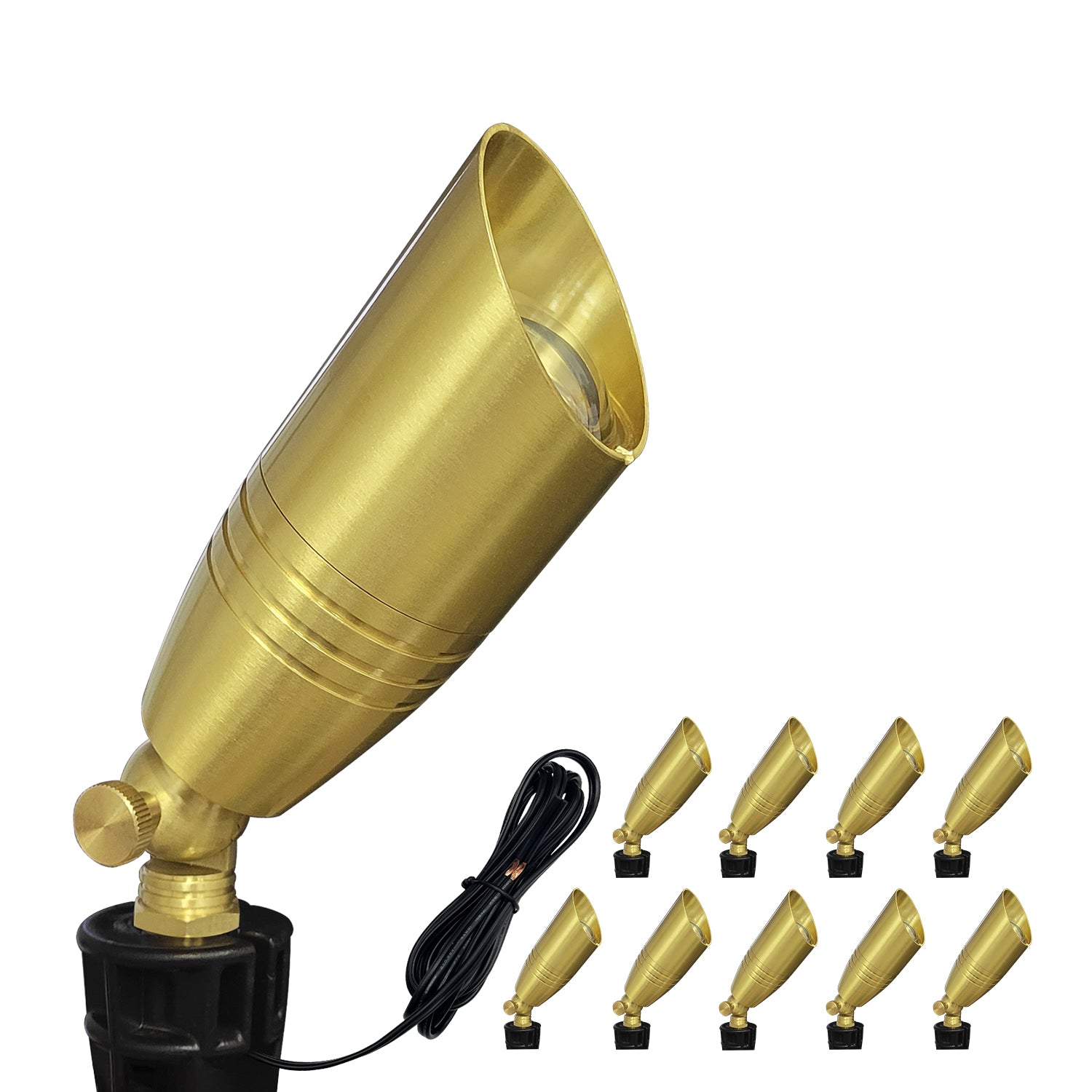 COA102B-11 Die-cast brass landscape spotlight with MR16 bulb and flexible angle adjustment