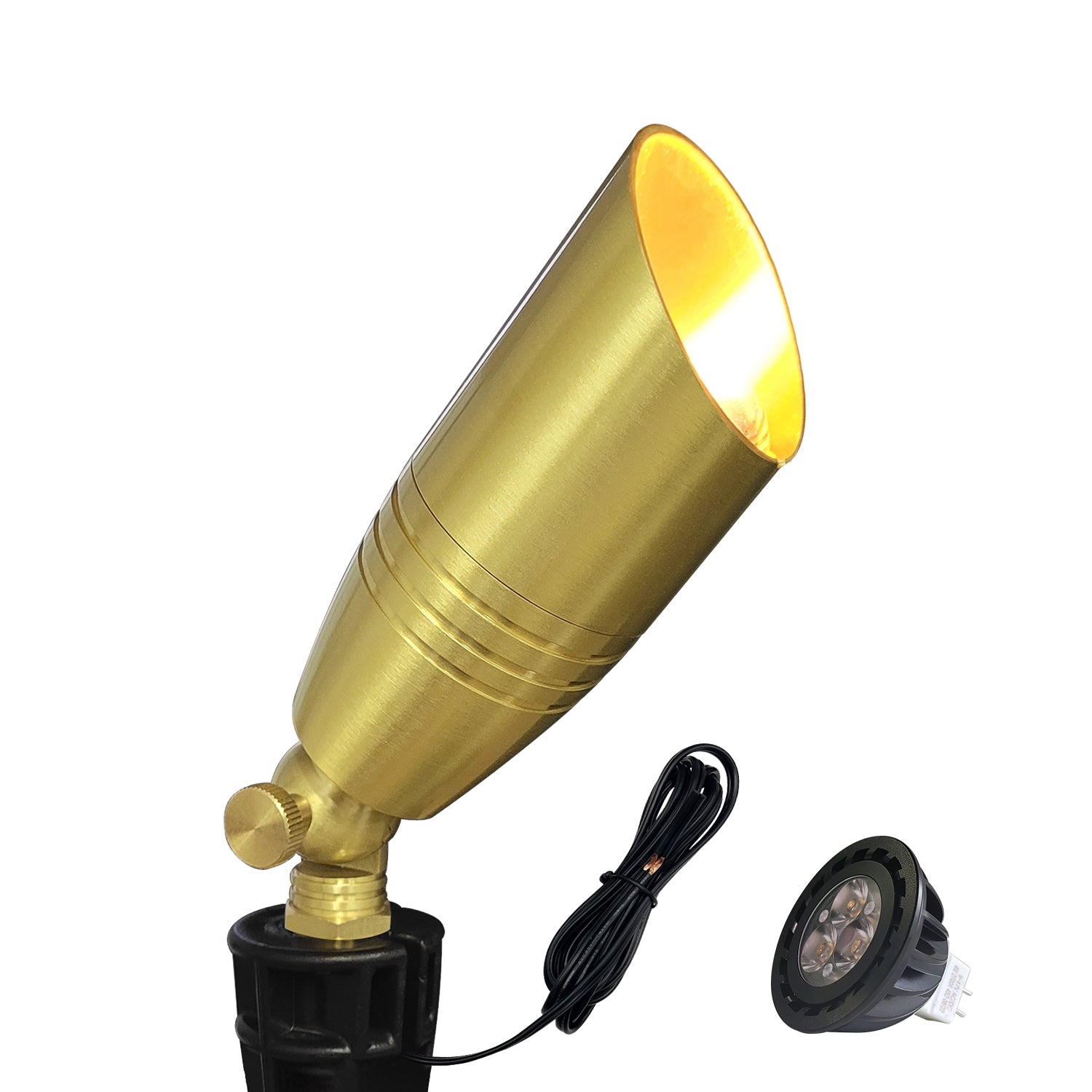 COA102B-8 Brass LED landscape spotlight with adjustable angle and MR16 bulb