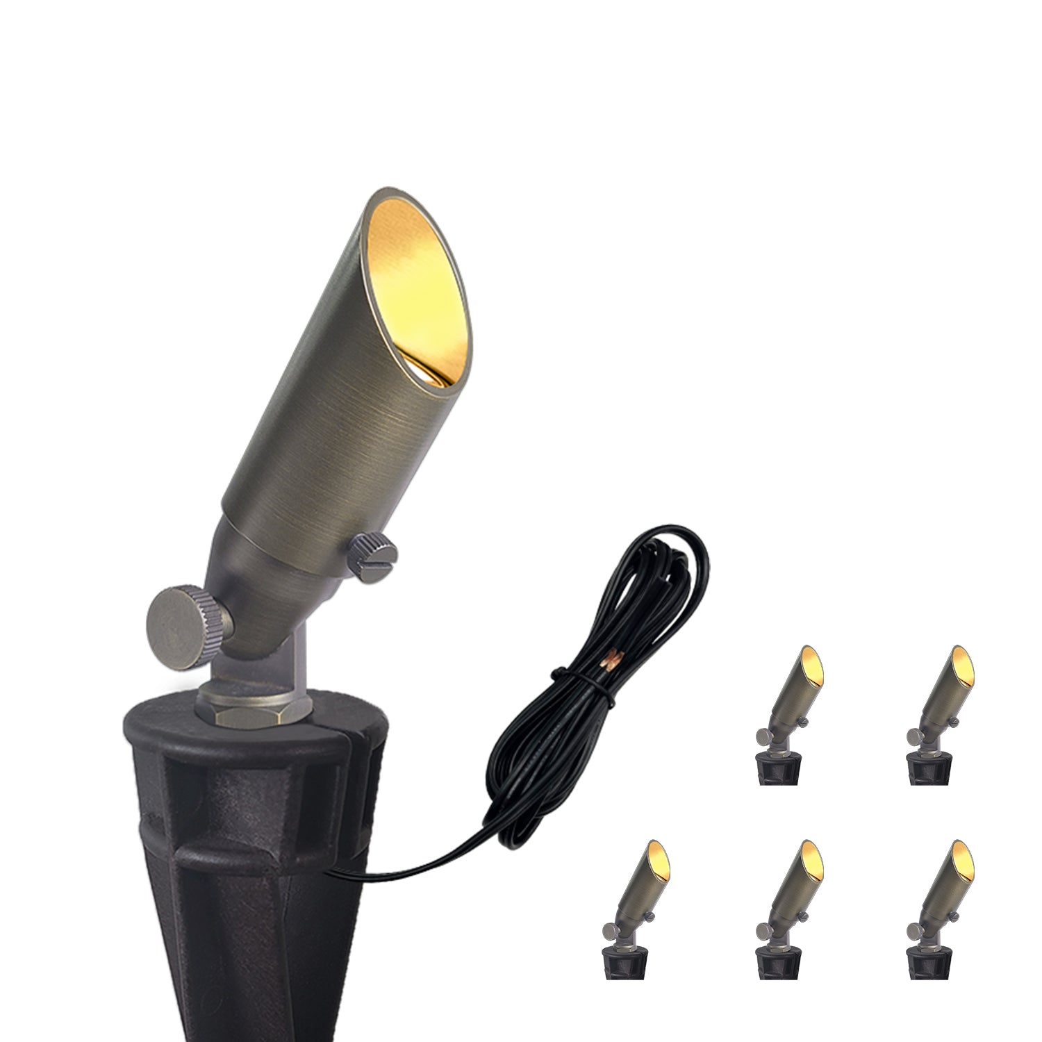 COA104B-1 Multiple LED Brass Landscape Garden Spotlights with adjustable angles for precision lighting, ideal for enhancing outdoor aesthetics